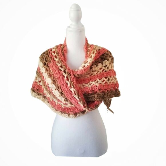 Handmade Stole Crochet peach, brown and beige - Picture 2 of 5